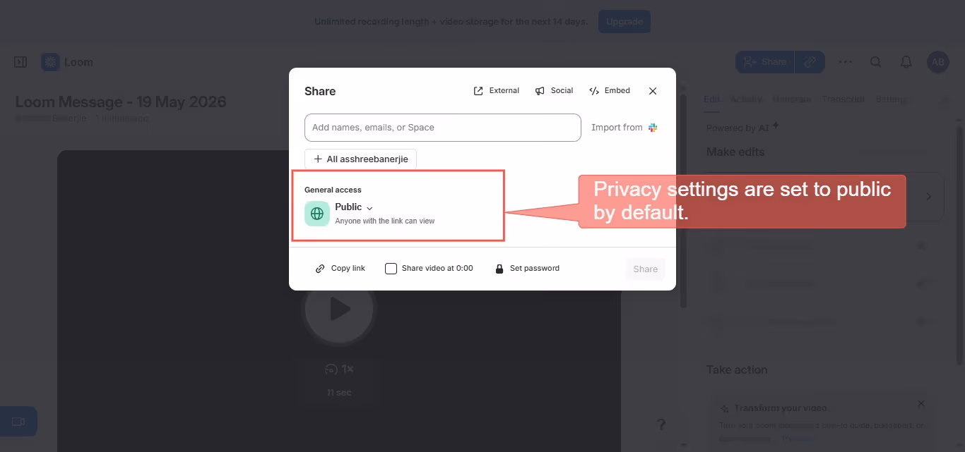Privacy settings in Loom