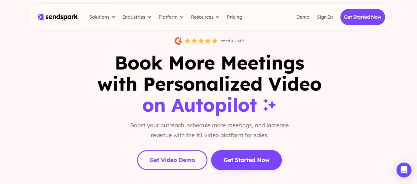 A business woman smiling with the text "Book More Meetings with Personalized Video on Autopilot.