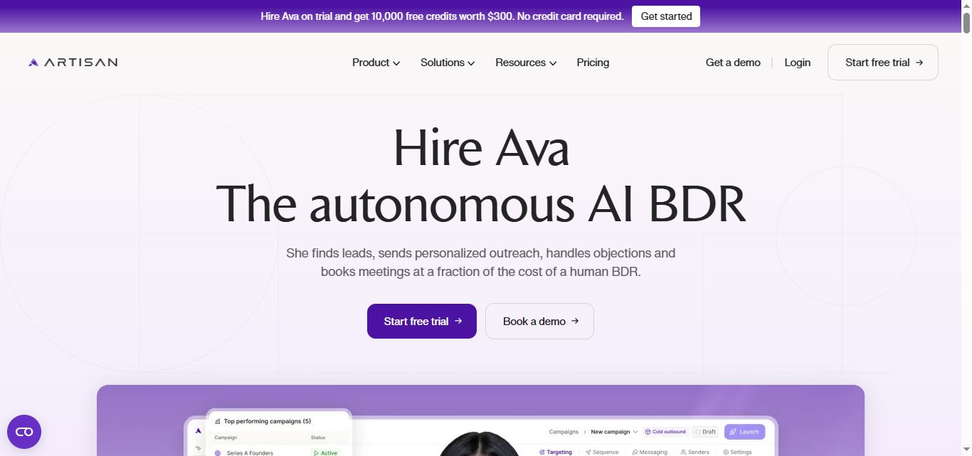 Artisan AI homepage