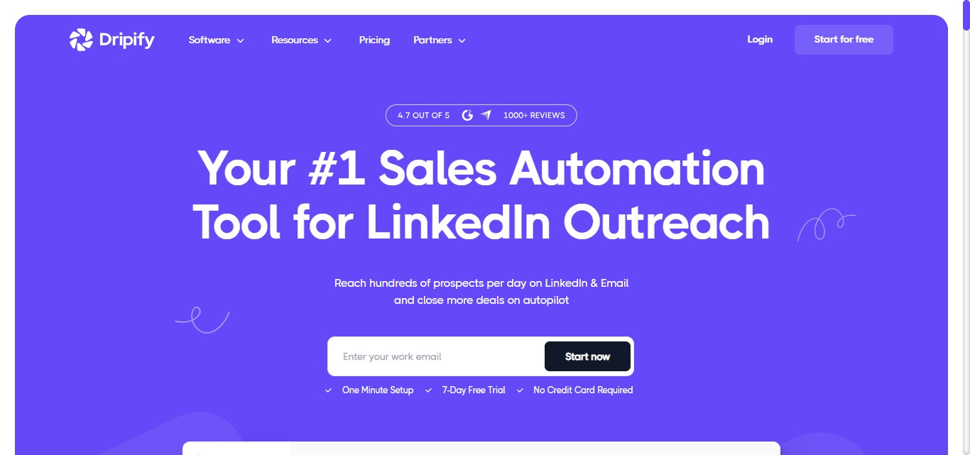 Dripify homepage with headline Your #1 Sales Automation Tool for LinkedIn Outreach