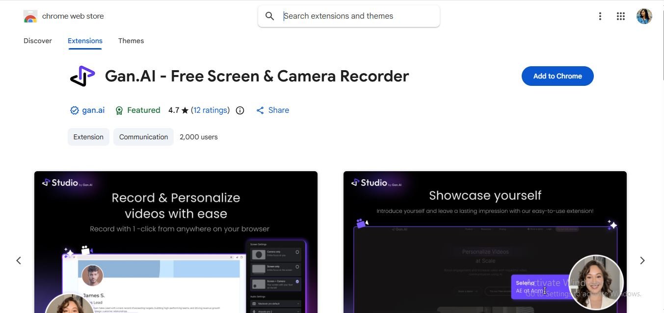 Gan.ai Chrome extension store page.