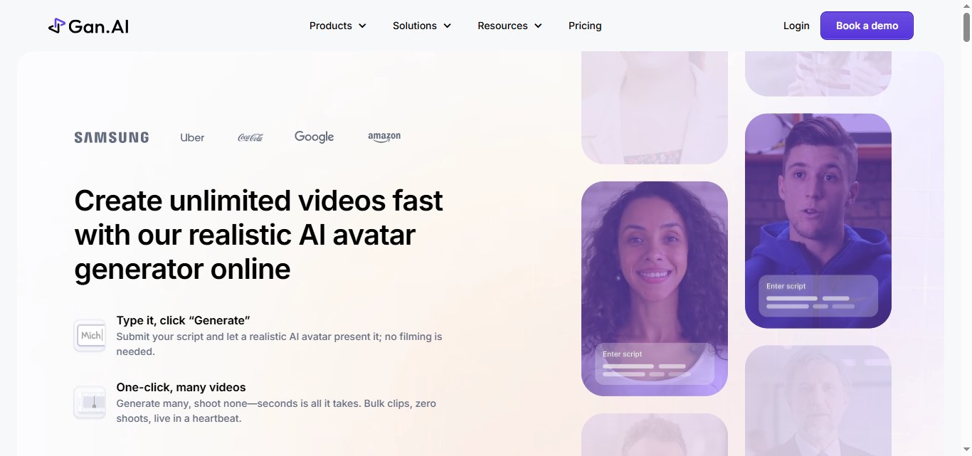 A man and two women looking at the camera, with text "Create unlimited videos fast with our realistic AI avatar generator online