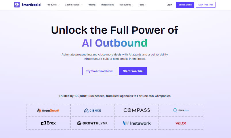 smartlead homepage