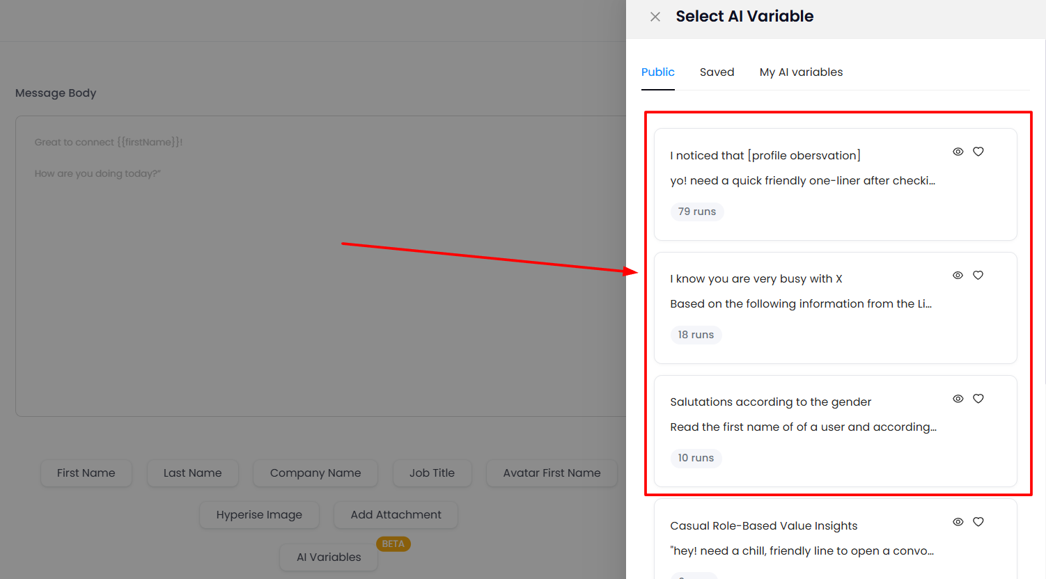 AI Variables feature