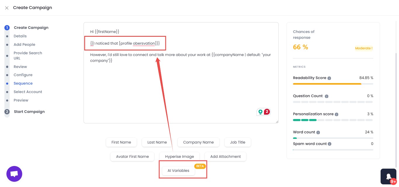 SalesRobot's AI Variables Feature