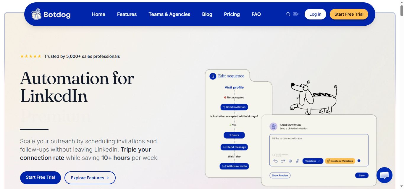 Screenshot of Botdog website advertising LinkedIn automation