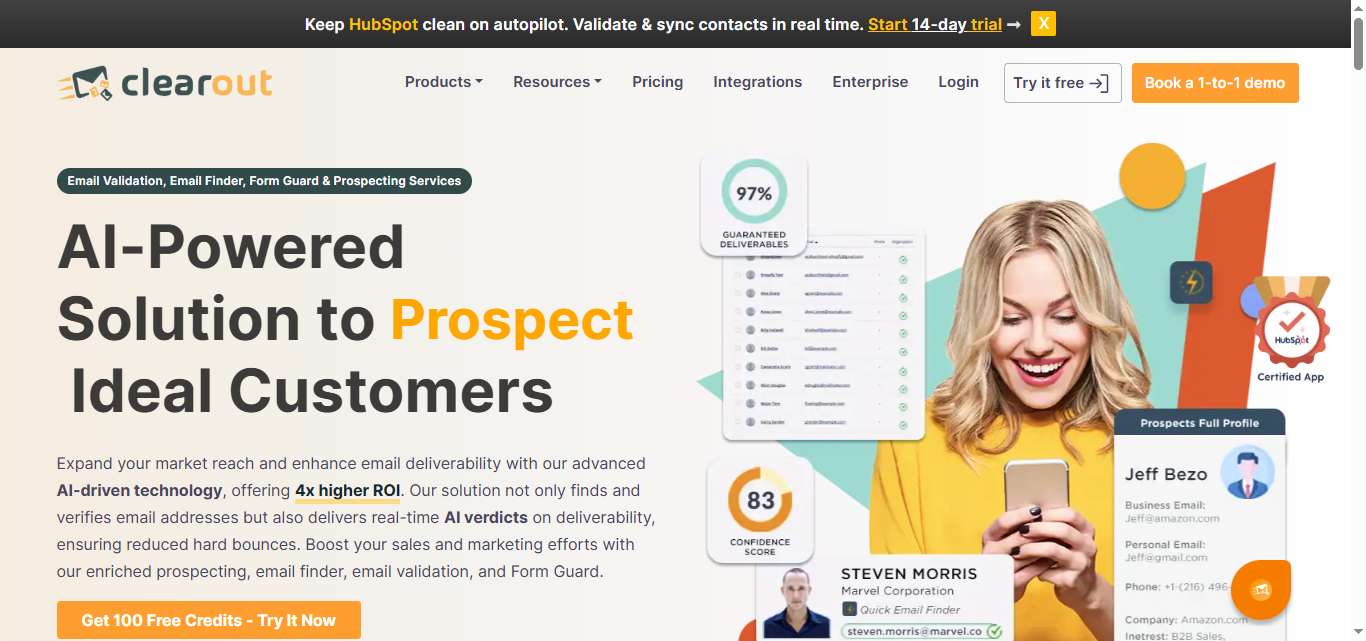 Clearout AI-powered solution to prospect ideal customers.
