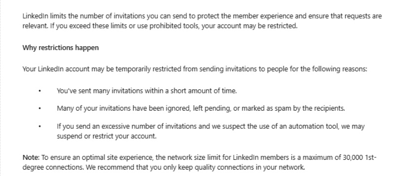 A screenshot of text explaining LinkedIn's account restrictions.