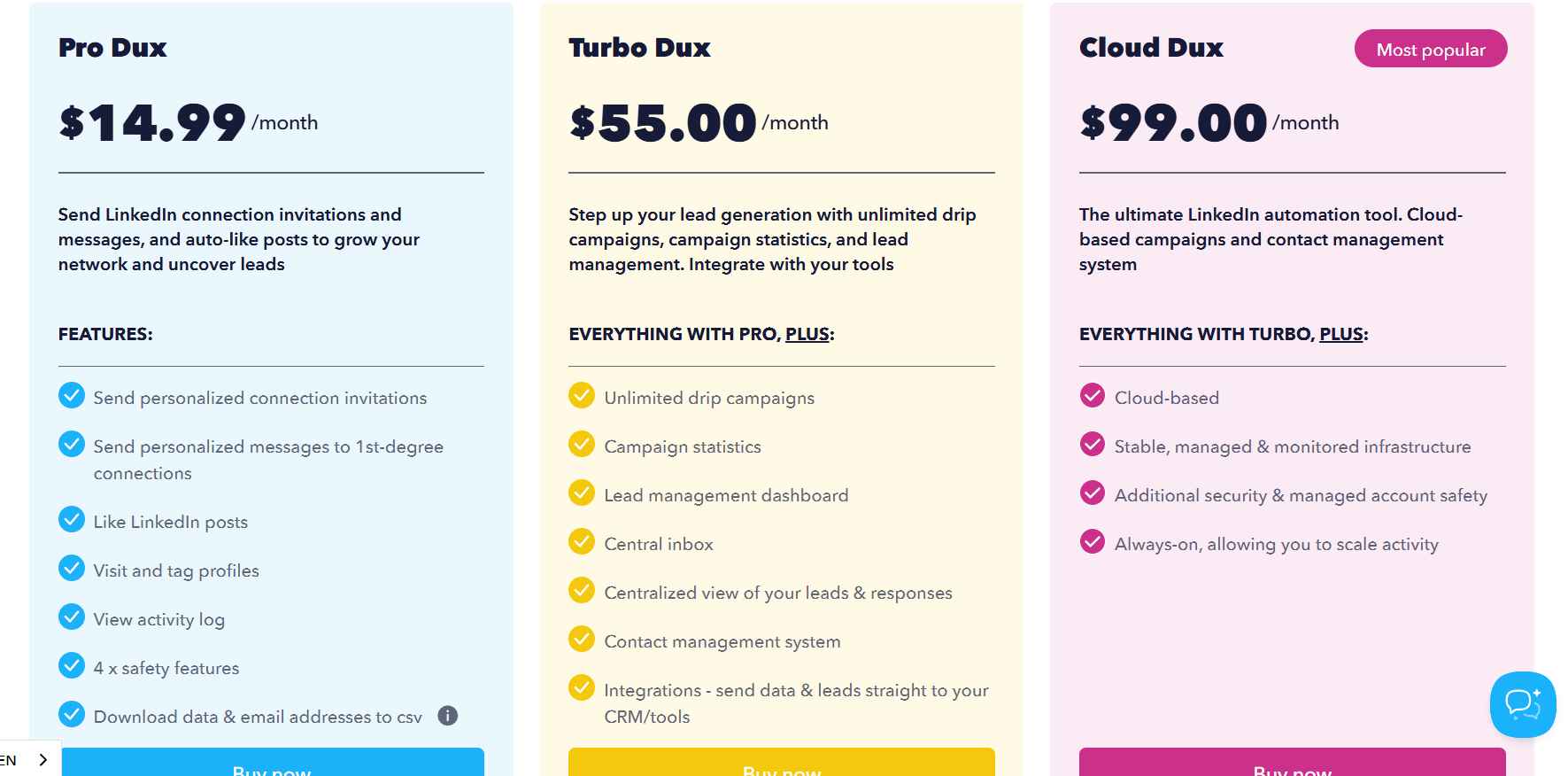 Three pricing plans for Dux-Soup