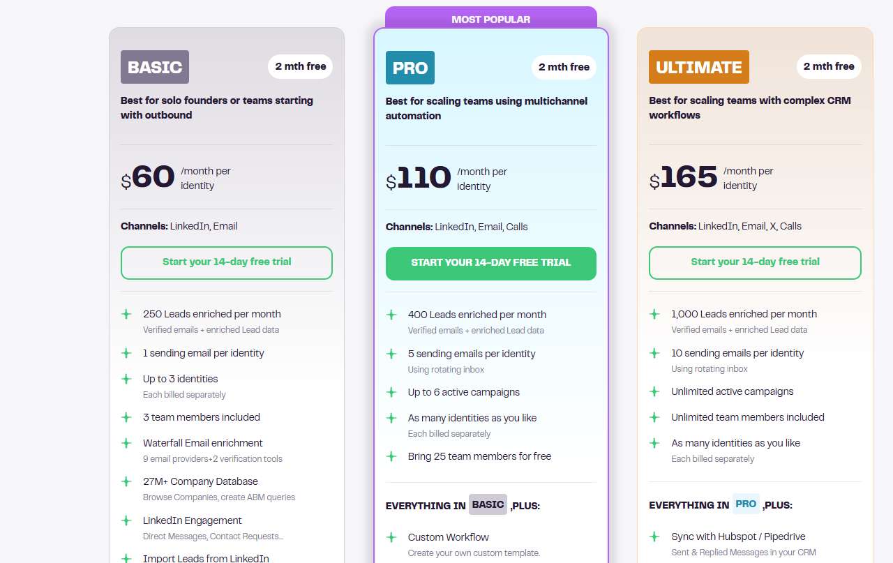 Pricing plans for "BASIC", "PRO", and "ULTIMATE" tiers.