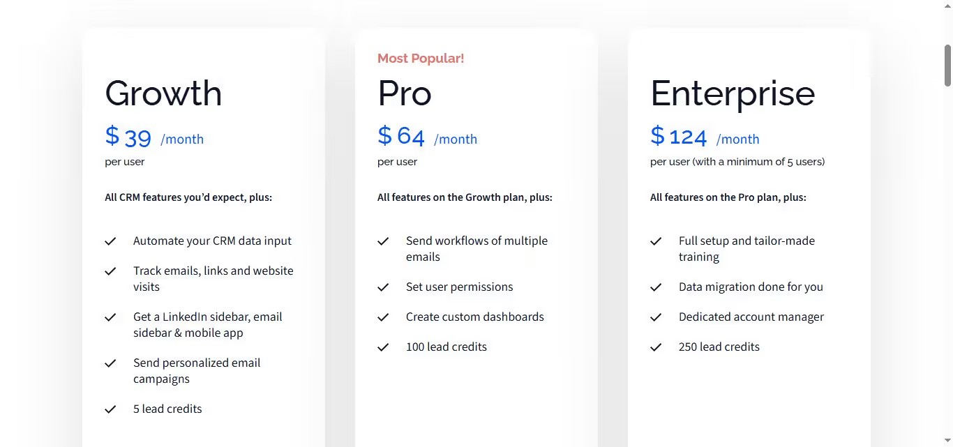 Pricing plans for "Growth," "Pro," and "Enterprise" subscriptions.