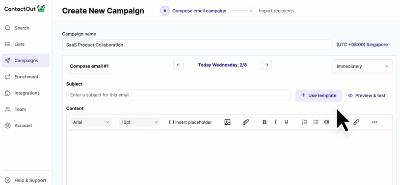ContactOut "Create New Campaign" page.