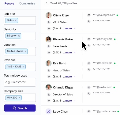 Search results page showing people with filters applied.