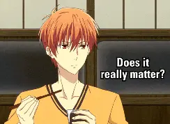 Anime character holding chopsticks and looking thoughtful.