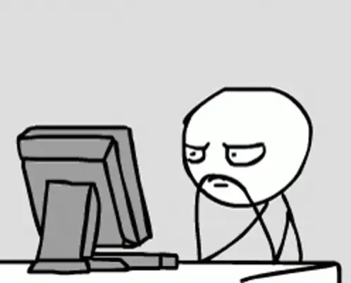 Stick figure looking frustrated at a computer screen.