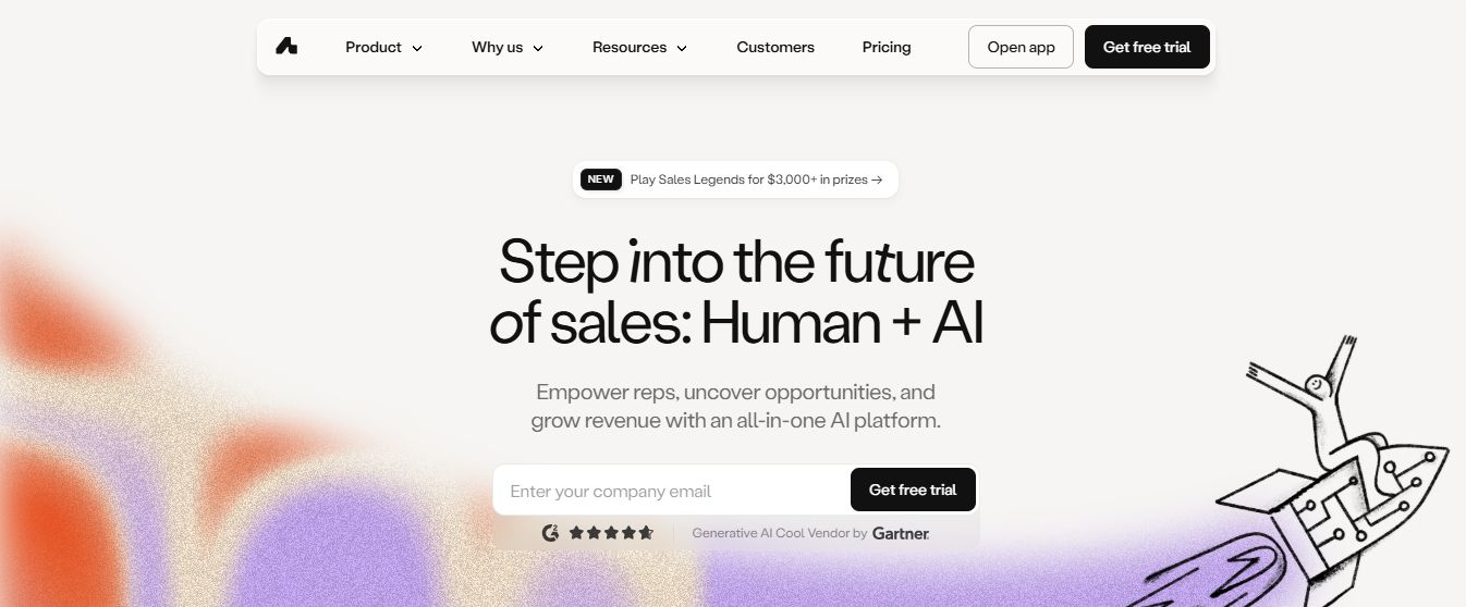 Homepage with headline "Step into the future of sales: Human + AI".