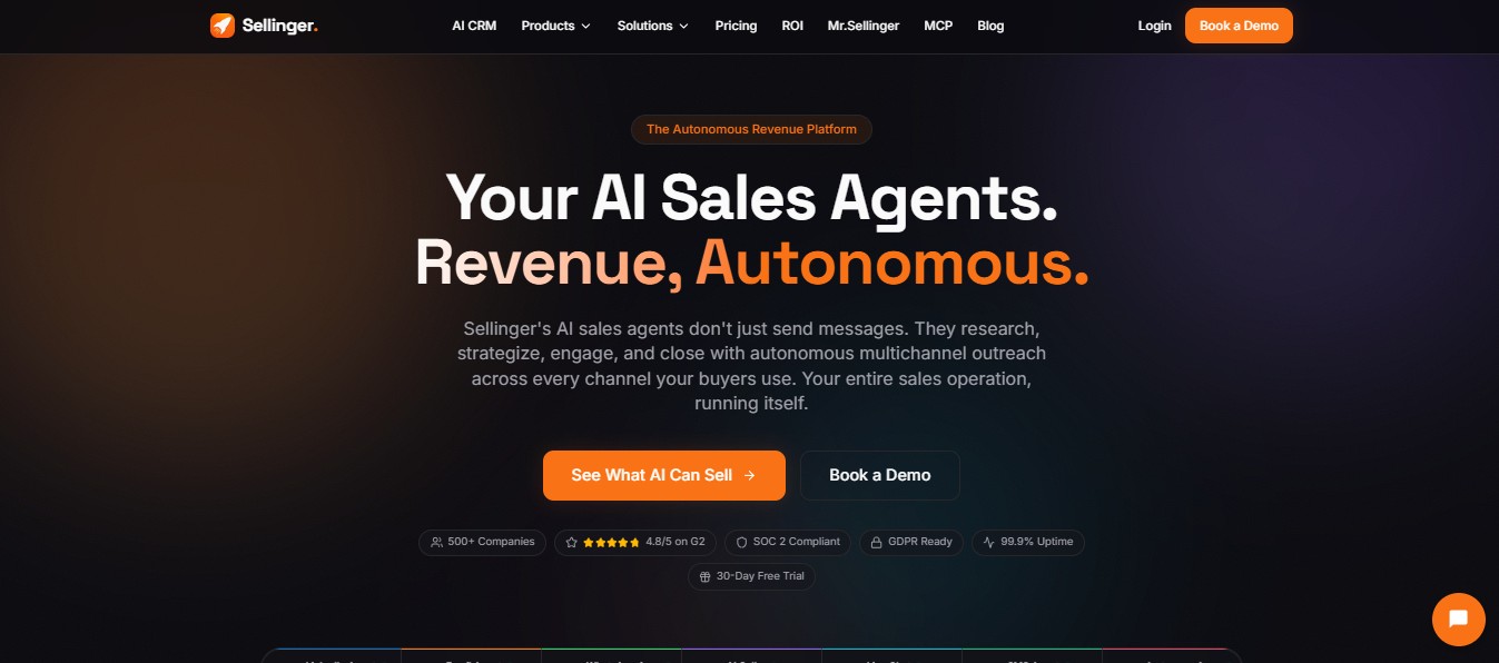 Screenshot of the Sellinger website homepage