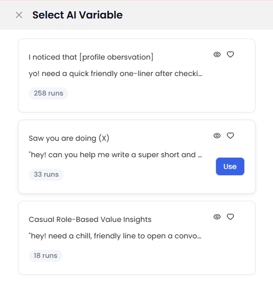 Select AI Variable modal window