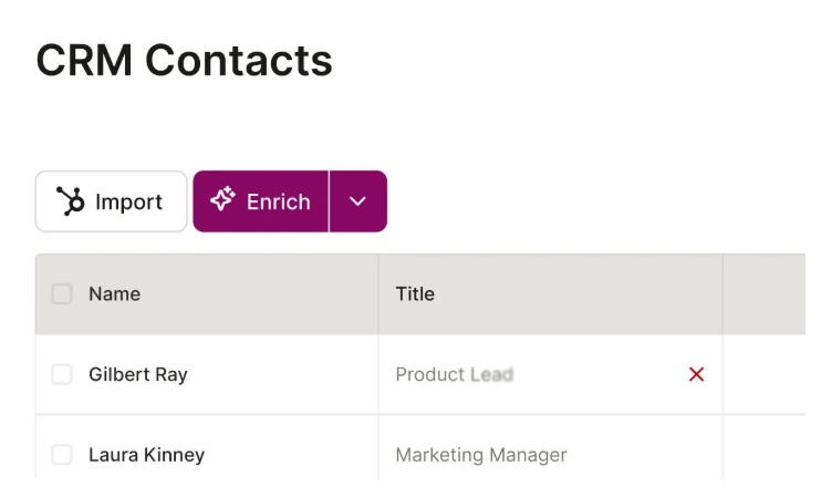 Screenshot of CRM Contacts interface