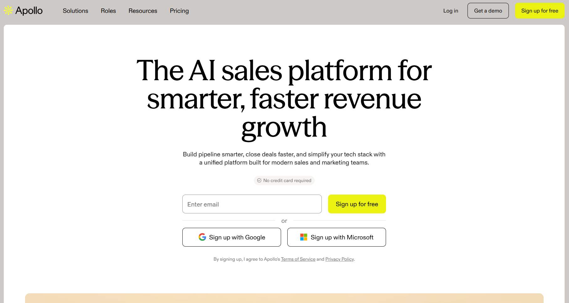 Screenshot of Apollo.io homepage