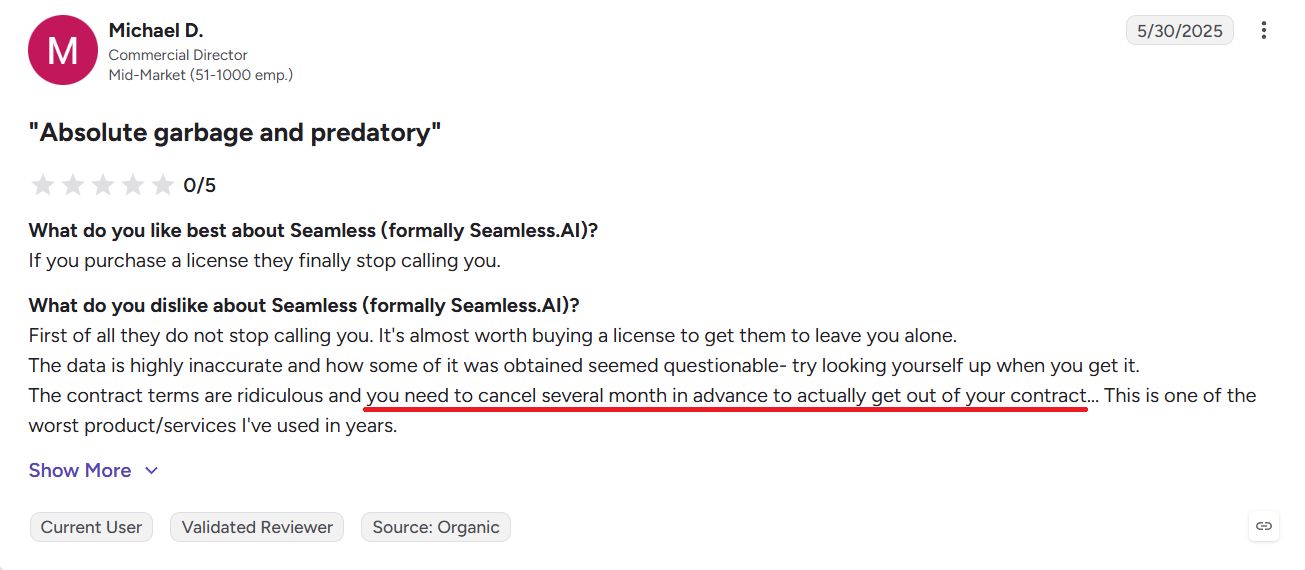 Screenshot of a review of Seamless.AI