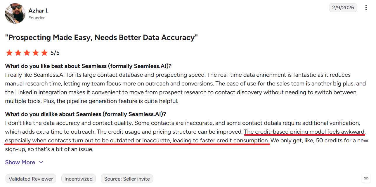 Screenshot of a review of Seamless.AI