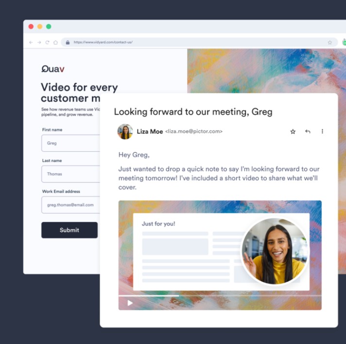 Email interface with Vidyard video.