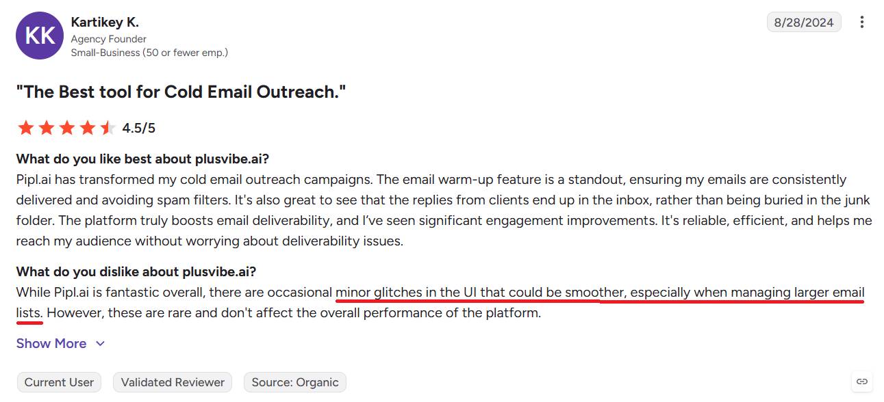 Review of the Plusvibe.ai platform by Kartikey K.