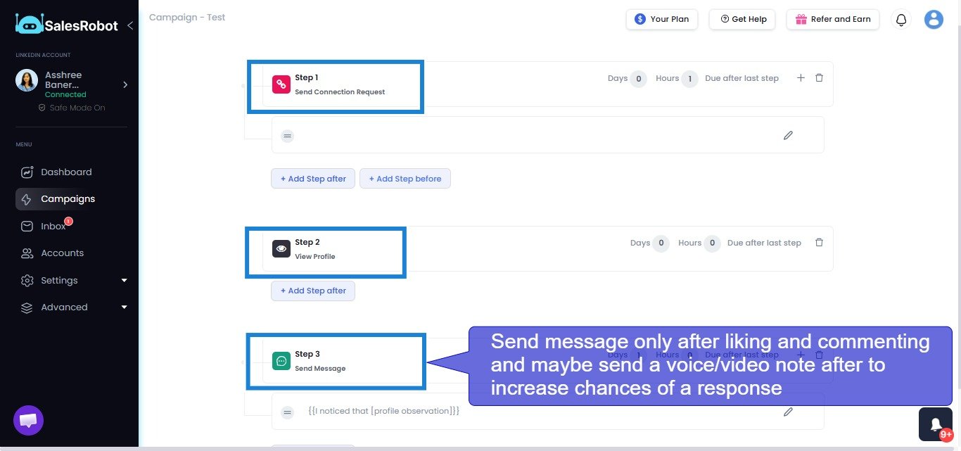 Sales Robot campaign configuration screen.