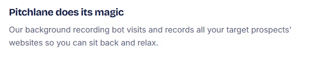 Text describing Pitchlane's background recording bot that visits and records prospect websites
