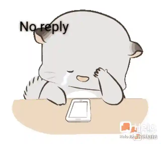 Cartoon cat crying over a phone with the text "No reply".
