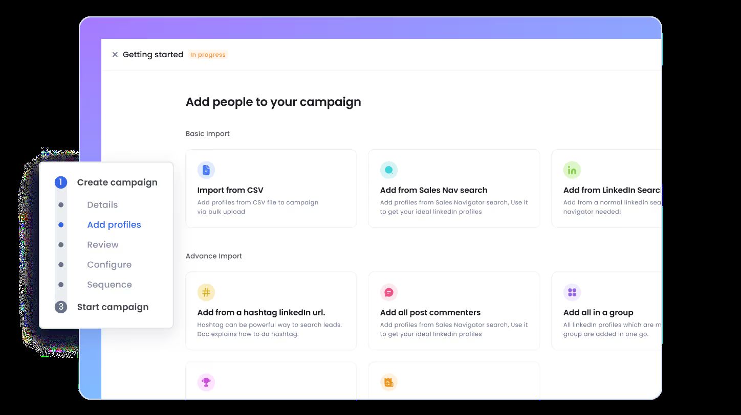 Interface for adding people to a SalesRobot campaign