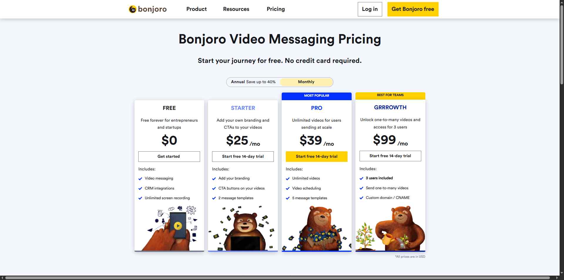 bonjoro video messaging pricing