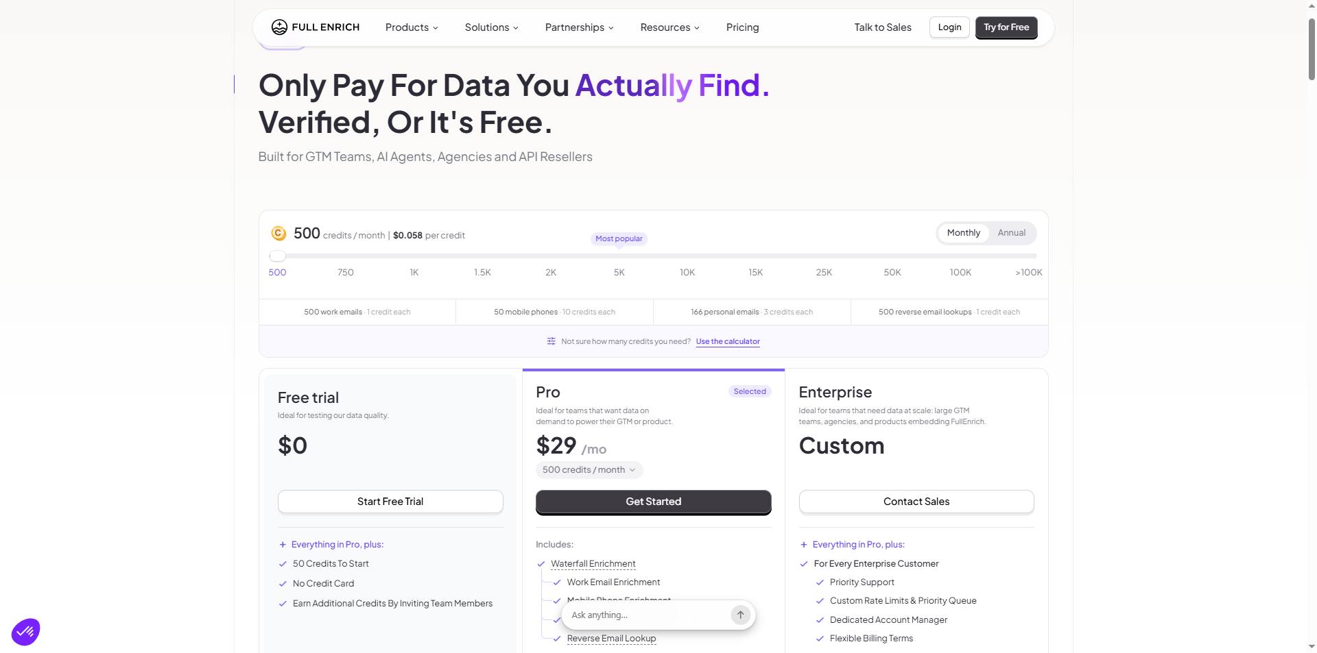 fullenrich pricing page