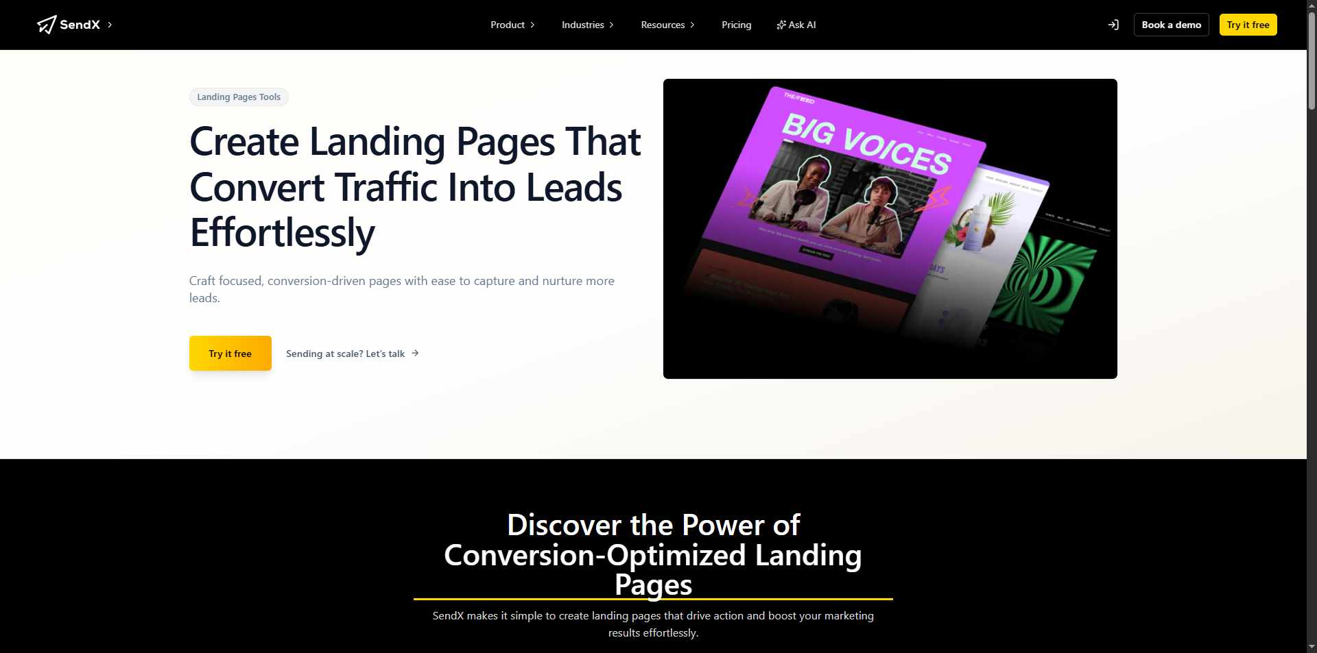 landing pages in sendx
