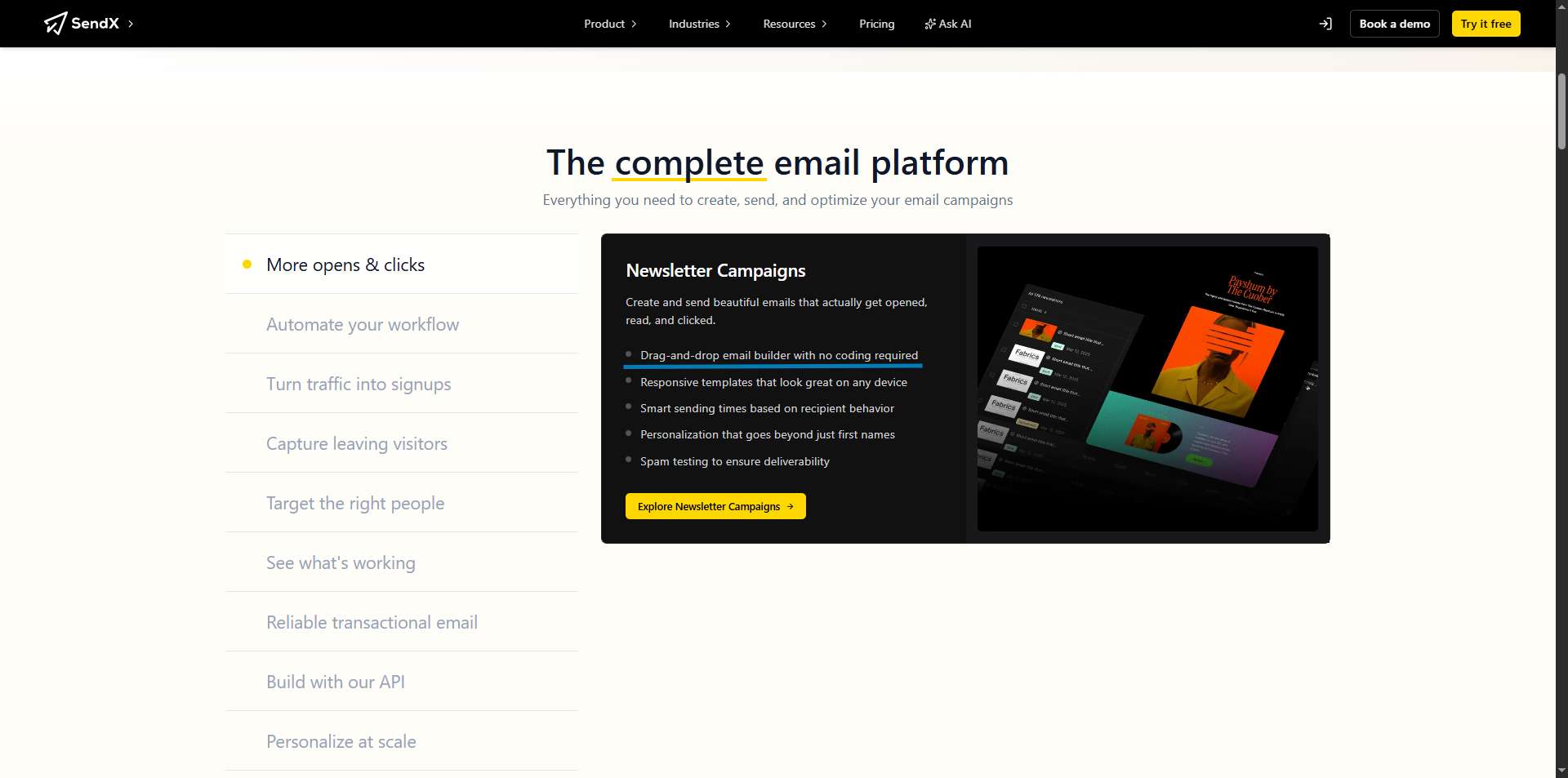 drag and drop campaigns in sendx