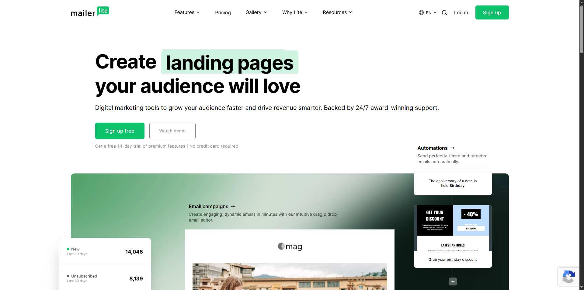 mailerlite homepage