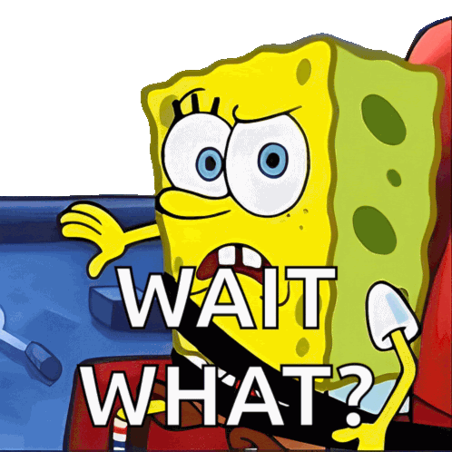 SpongeBob SquarePants looking confused with the text "WAIT WHAT?" overlaid.