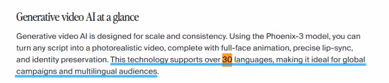 Text excerpt titled Generative video AI at a glance, explaining the capabilities of the Phoenix-3 model.