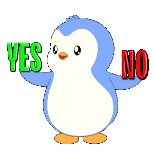 A cartoon penguin with the word 'YES' in green on its left and 'NO' in red on its right.