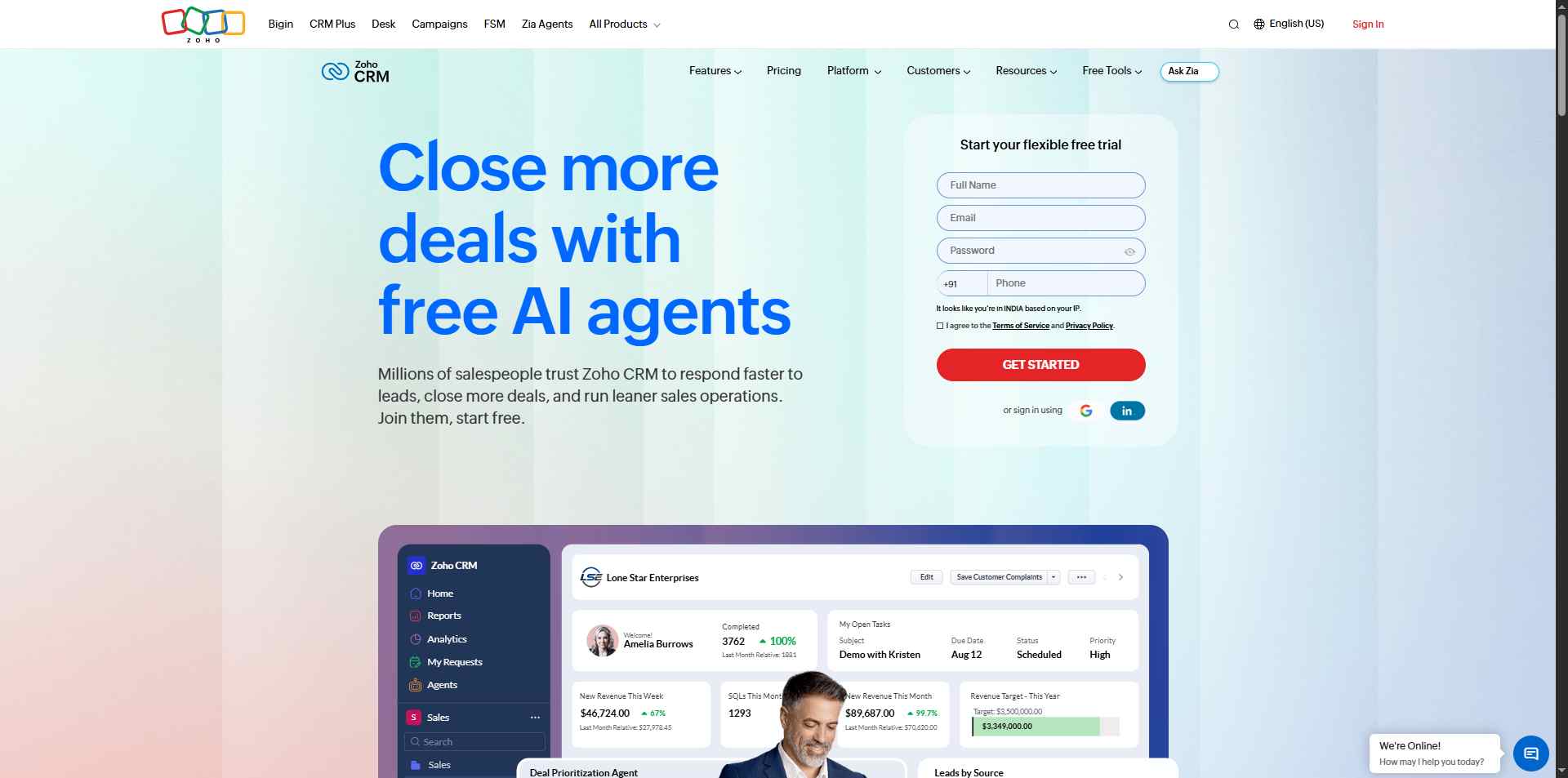 zoho crm homepage