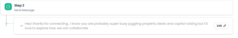 A workflow step displaying a message and an edit button for a sequence.