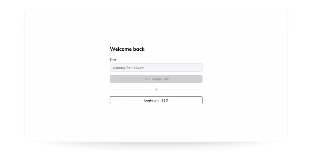 End User Portal login screen showing secure access with email magic link and SSO options.