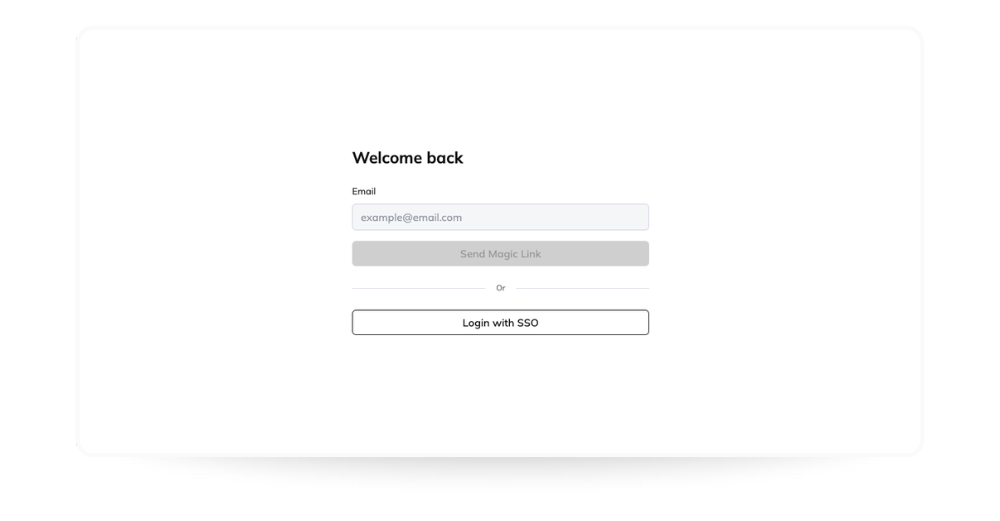 End User Portal login screen showing secure access with email magic link and SSO options.
