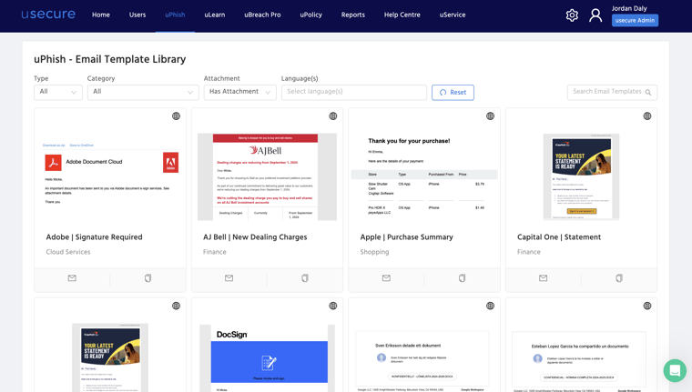 uPhish Attachmnt Phishing template library