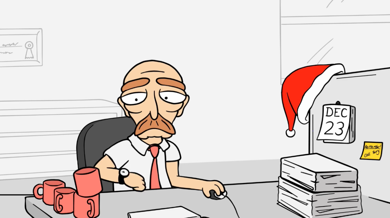 User in security awareness training video waiting for Christmas to begin.