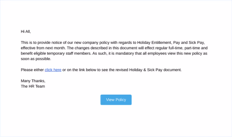 Example of a holiday policy phishing simulation template