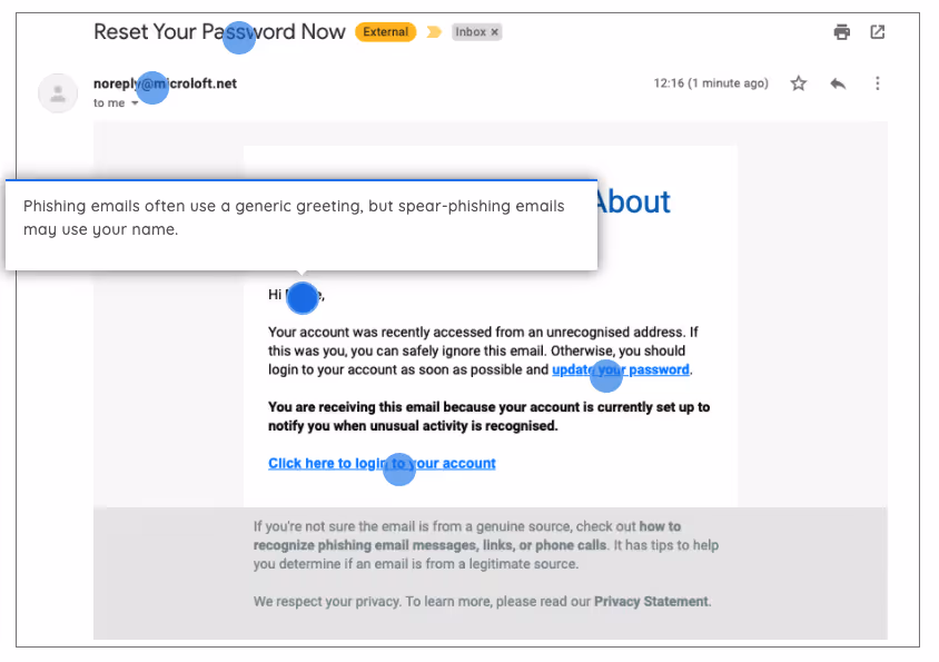 real life phishing email used in simulation to help end users identify suspicious items