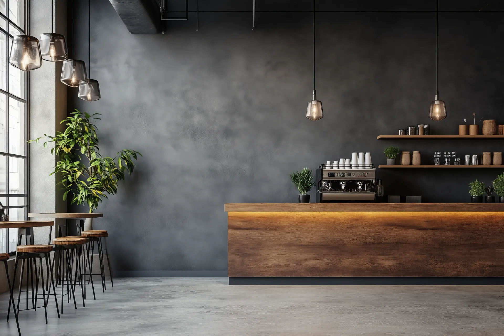 clean modern office with dark grey walls
