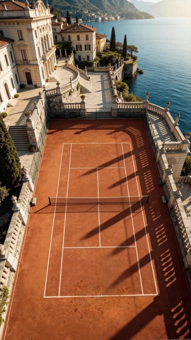 Clay court at a lakeside villa
